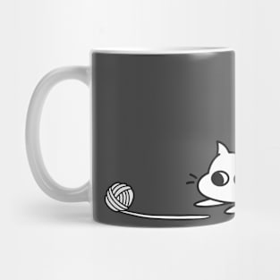 White cat playing wool yarn Mug